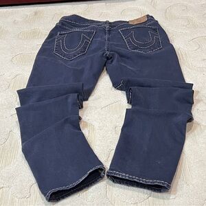 True Religion Geno Jeans Mens 33 Blue Denim Relaxed Slim Straight Thick Stitch